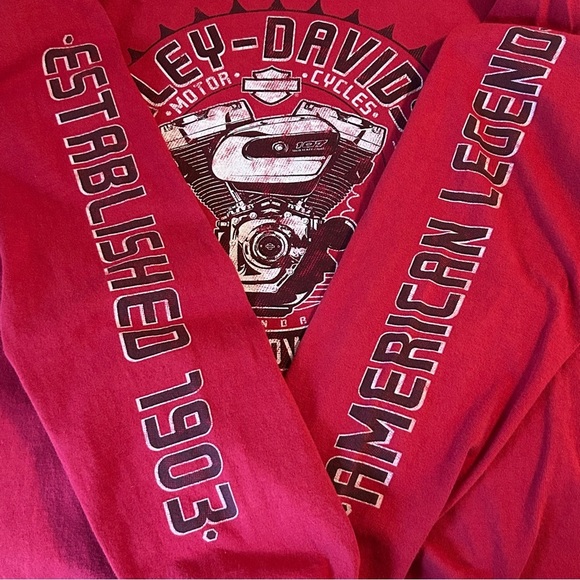 Harley Davidson Blue Ridge Hickory V Twin Spellout Red Long Sleeve T-Shirt Sz L - Picture 5 of 11